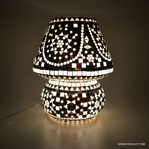 Multicolor Black & White Mosaic Style Dome Shaped Glass Table Lamp