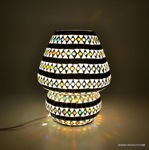 Handmade Black & White Mosaic Glass Table Lamp