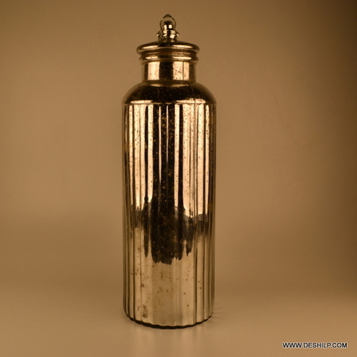 Cylinder shape LONG GLASS SILVER JAR WITH LID