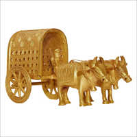 Brass Bullock Cart Statue - Pure Brass, Light Weight, Polished Finish, Golden Color | Indian Modern Art With Beautiful Patterns