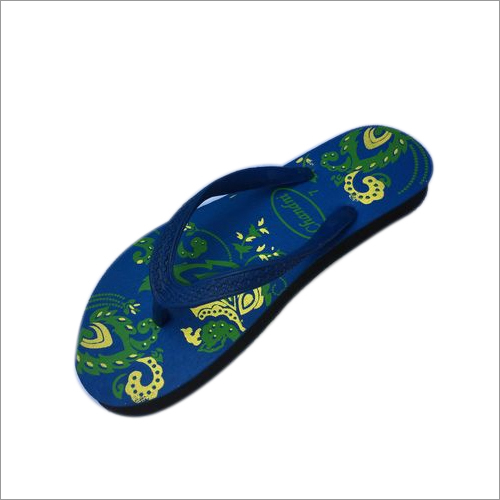 Blue And Yellow Ladies Printed Rubber Flip Flops
