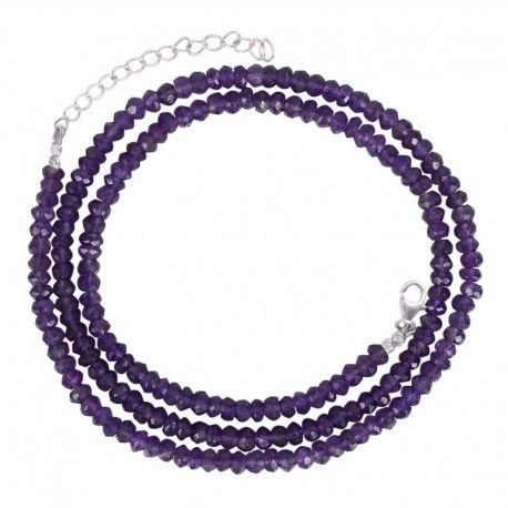 Natural Amethyst 3-4mm Faceted Rondelle Bead Necklace