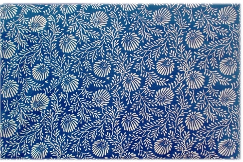 5 Yard Hand Block Print Cotton Fabric 45 Inch Blue Floral, Soft Voile Washable