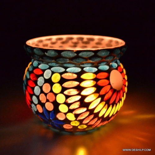 SMALL MOSAIC GLASS CANDLE HOLDER
