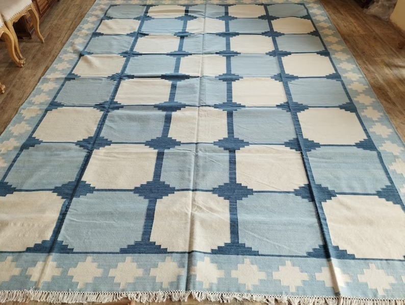 Gold Flat Weave Luxury Rug - Color: Indigo & Natural