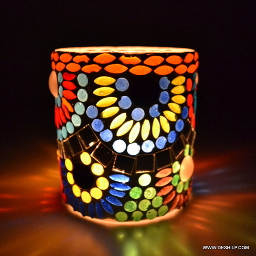 Multicolored MOSAIC GLASS CANDLE HOLDER
