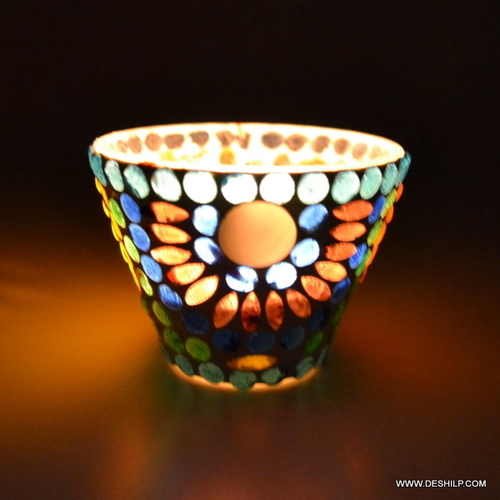 Multicolored Ice Cup Shape Glass Candle Votive - Style: Antique Imitation