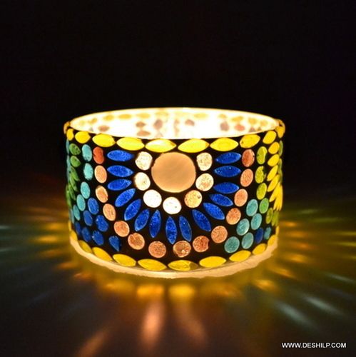 Mosaic Glass Candle Holder Traditional Indian Designer