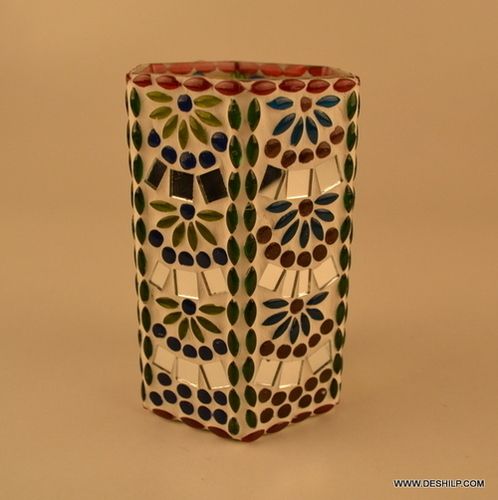 LONG GLASS MOSAIC CANDLE HOLDER