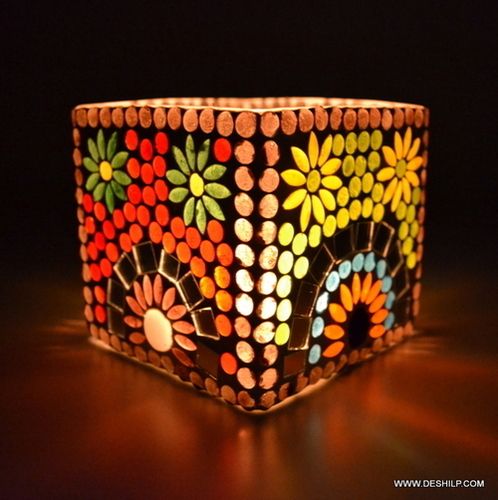 SQUIRE GLASS MOSAIC CANDLE VOTIVE