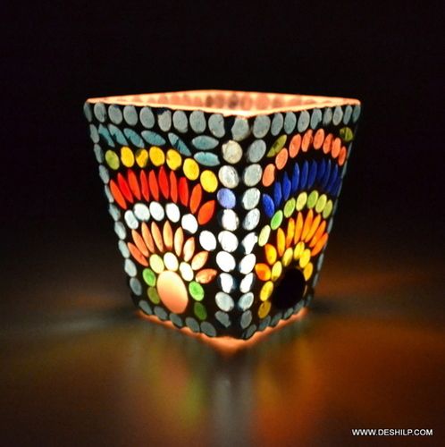 Handpainted Work Design Glass Votive Candle Holder Home Decoration Mosaic Glass Candle Holder Centerpiece Diwali Home Decoration