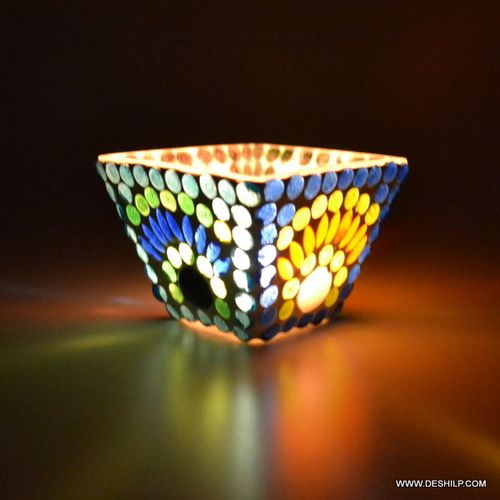 Home Decoration Mosaic Glass Candle Holder Centerpiece Diwali Home Decoration