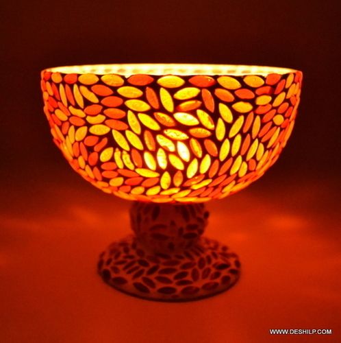 HURRICANE SHAPE GLASS MOSAIC CANDLE HOLDER