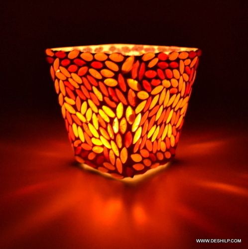 Mosaic Glass Candle Holder Traditional Indian Designer