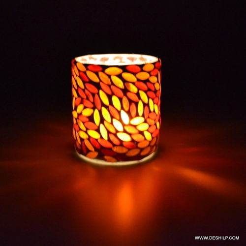 RED MOSAIC T LIGHT CANDLE VOTIVE