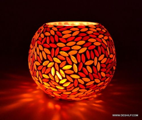 Red Mosaic Glass Candle Holder