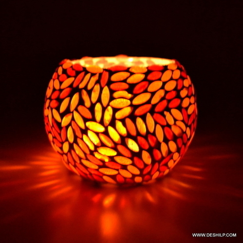 RED GLASS BOWL SHAPE CANDLE HOLDER