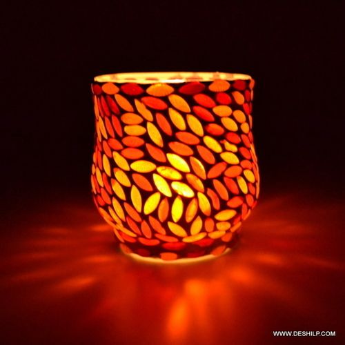 Red Color Designer Glass Mosaic Candle