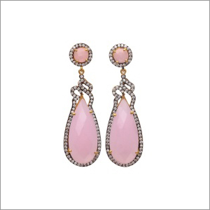 Ladies Rose Chalcedony White Zircon Earring Ladies Rose Chalcedony White Zircon Earring