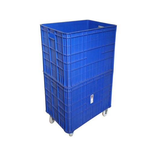 Blue Plastic Crate 857425 Double Height With Wheel