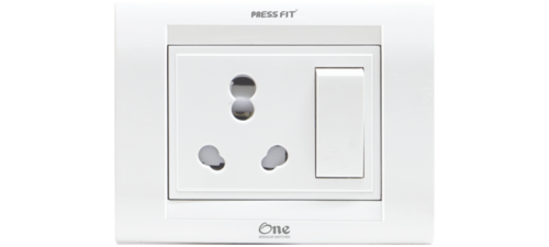 Pressfit One 3-in-1 6/16 Amp. S.S. Combined Universal Socket - Fire Retardant Polycarbonate, Elegant Design, White/Grey Color, Shutter Lock