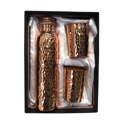 Copper Water Bottle With Glass Set
