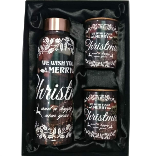 Printed Copper Water Bottle With Glass Set