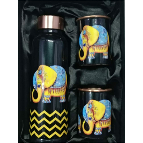 Brass Printed Bottle With Glass Set