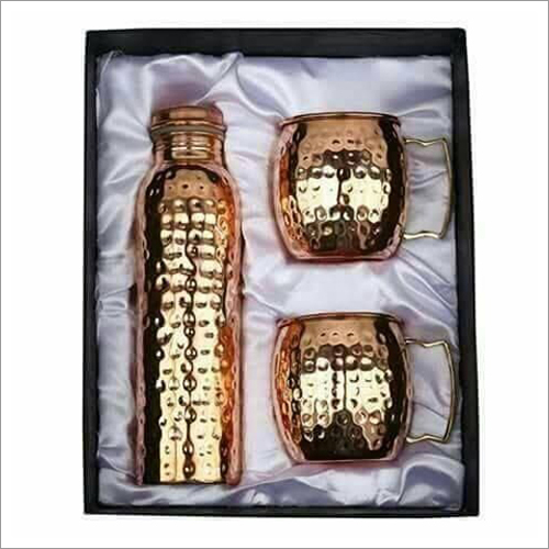 Copper Hammered Bottle With Mug Set