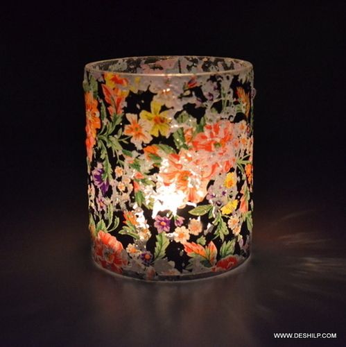 PRINTED GLASS SMALL T LIGHT CANDLE VOTIVE