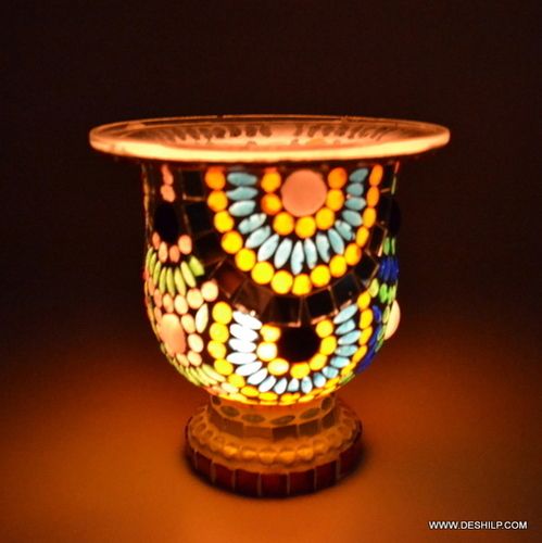 MOSAIC GLASS ANTIQUE CANDLE HOLDER
