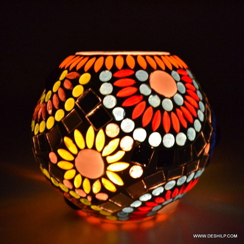 GLASS HANDCRAFTED MOSAIC CANDLE HOLDER