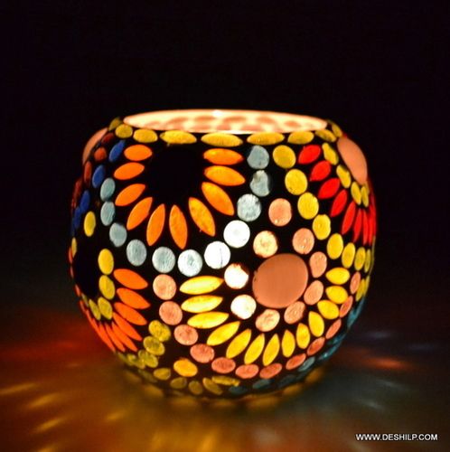 Handcrafted Colourful Design Mosaic Candle Holder