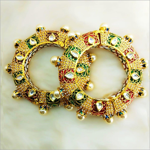 Ladies Beaded Trendy Bangles - Steel Alloy, Yellow Gold, Freshwater Pearl | Intricate Craft Work, Stylish Design, Perfect Finish