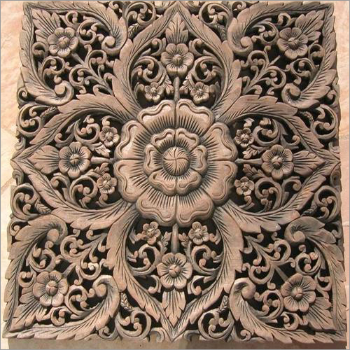 Carved Teak Wood Panel Portrait