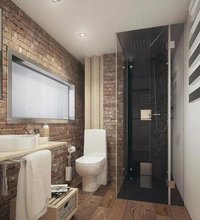 Portable Mobile Toilets - Brick and Glass, Compact Size, Brick Brown and White Color | Features Glass Door, Wooden Floor, Horizontal Sliding Glass Window