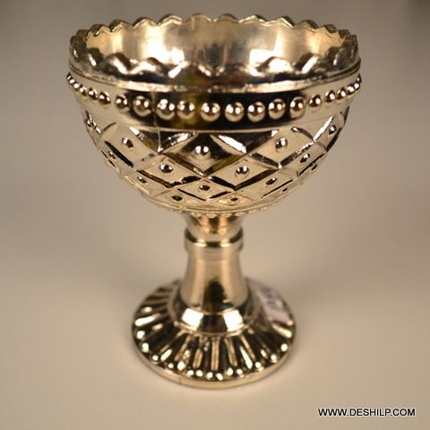 SILVER GLASS PILLAR CANDLE HOLDER