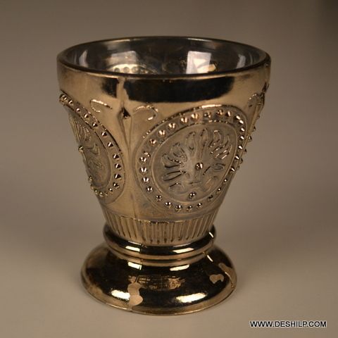 SILVER GLASS ANTIQUE LOOK AND DESIGN CANDLE HOLDER