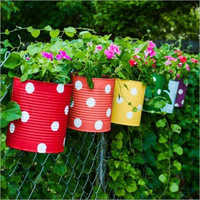 Garden Planters - Metal, Variable Dimensions, Red Color | Attractive Design, Weather Resistant, Easy To Use, Light Weight, Polka Dot Finish