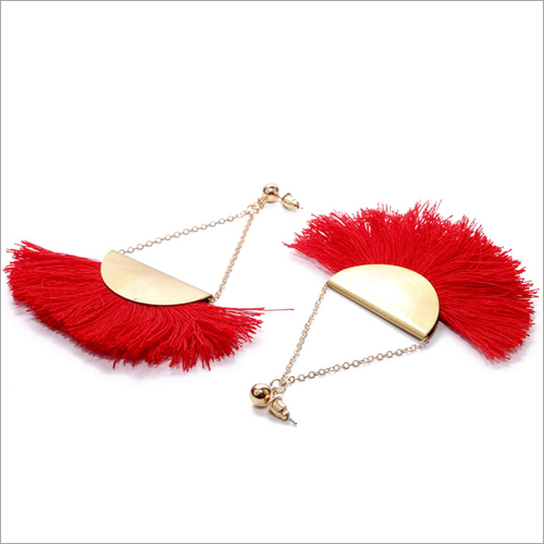 Earring-Mistry Tassels Red