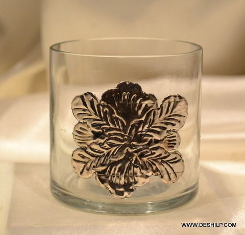 Silver Stars Glass Tea Light Holders