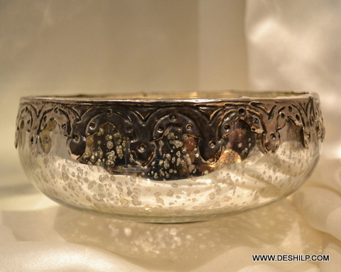 SILVER GLASS BOWL WITH MATTEL  FITTING