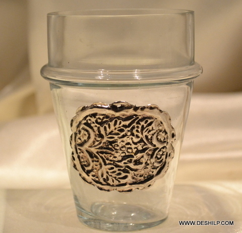 White colored GLASS T LIGHT CANDLE HOLDER