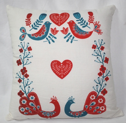 Red & Blue Peacock Digital Printed Cushion Cover