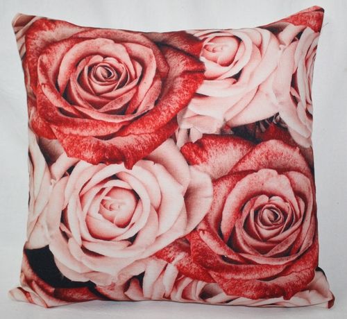 Red & Pink Flower Printed Cushion Cover