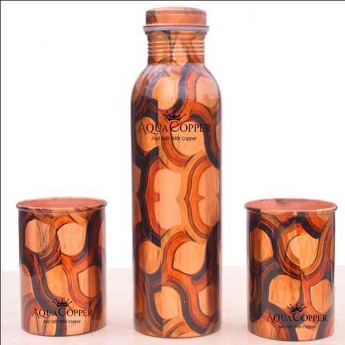 PRINTED COPPER BOTTLE WITH 2 GLASSES By DECENT BRASS EXPORTS