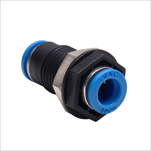 Black & Blue Pneumatic Fitting Tube To Tube Union Bulkhead Plastic Body