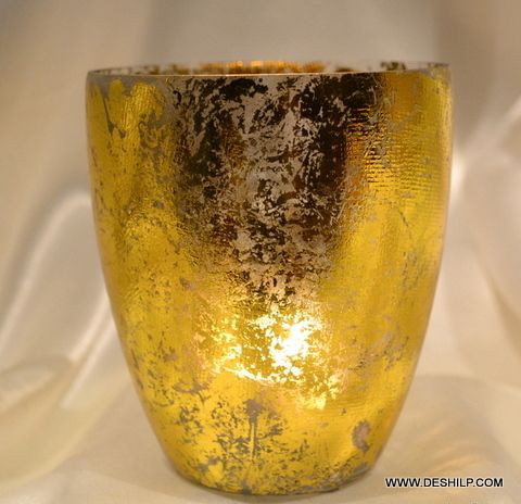 Big Traditional Amber Glass Hurricane Base Candle Holder