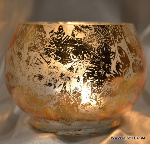 SILVER GLASS BOWL SHAPE CANDLE HOLDER