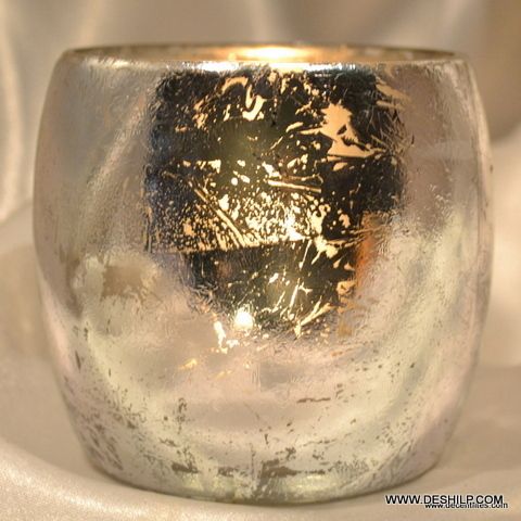 Vintage Silver Laser Stars Glass Tea Light Candle Holders
